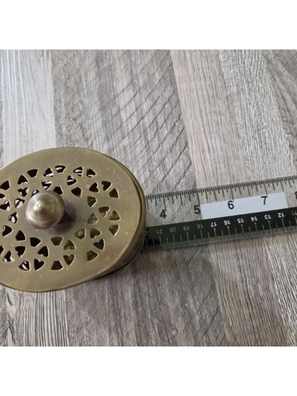 Brass Trinket Box Pierced Lattice Incense Holder Vintage CatchallBoho 2.75" - Picture 11 of 14